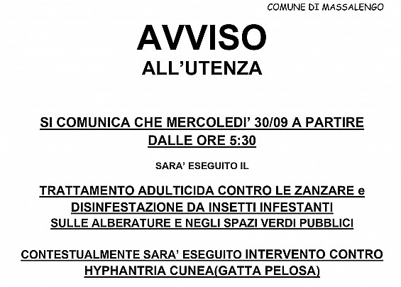 TRATTAMENTO ADULTICIDA CONTRO LE ZANZARE e GATTA PELOSA 30 SETTEMBRE